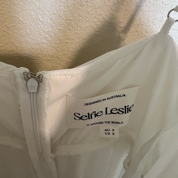 Selfie Leslie Good Vibes Deep V-Neckline Ruched Mini Dress White S - Picture 9 of 12